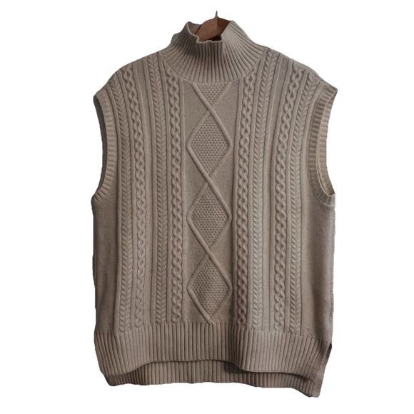 Vero Moda Cable Knit Fisherman Sweater Vest Large Cream Preppy Boho Academia - Picture 2 of 9